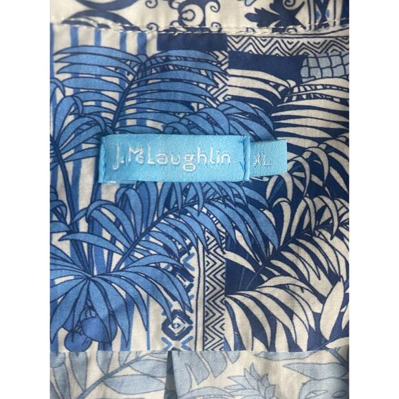 J. Mclaughlin Palm Park Silk Blend Woven Hawaiian Shirt Mens SZ XL Patchwork - Picture 3 of 9